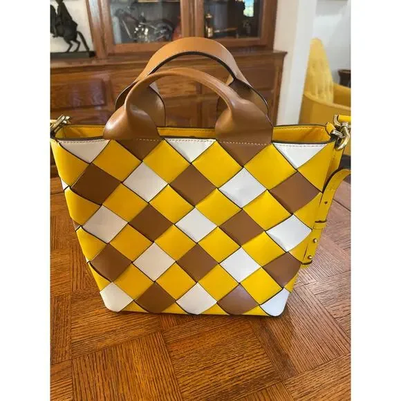 Michael Kors Mott Woven leather tote/shoulder bag in harvest fall colors - Picture 4 of 10